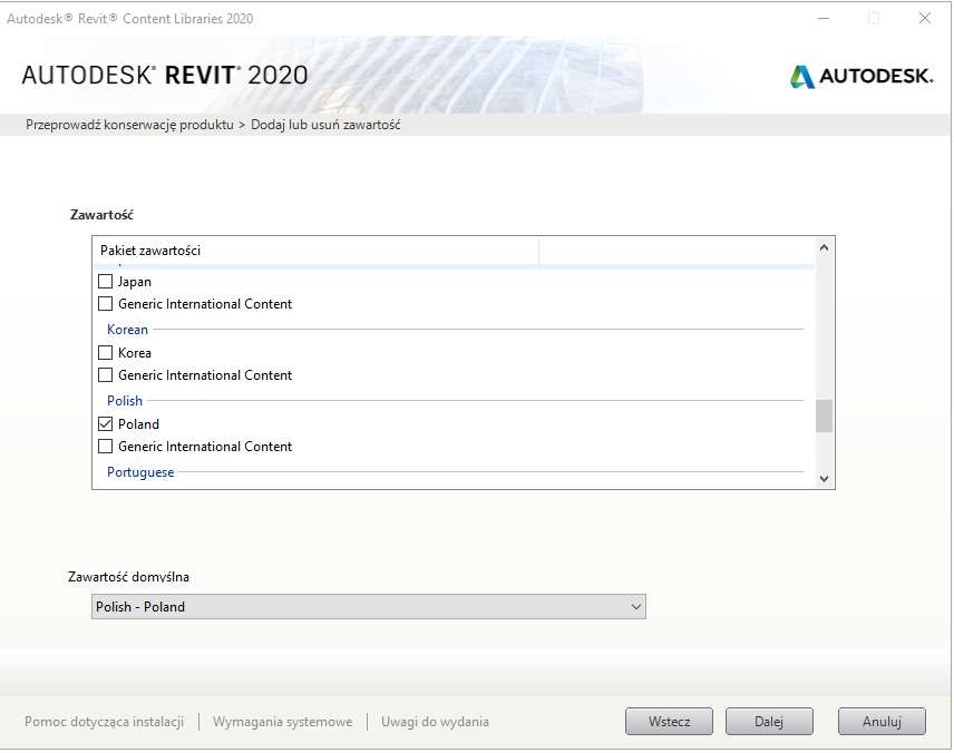 lista krajów i bibliotek bim revit