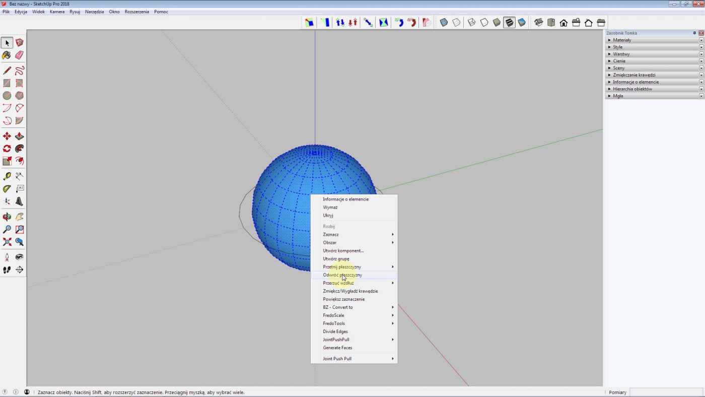odwracanie płaszczyzn kuli w sketchup 