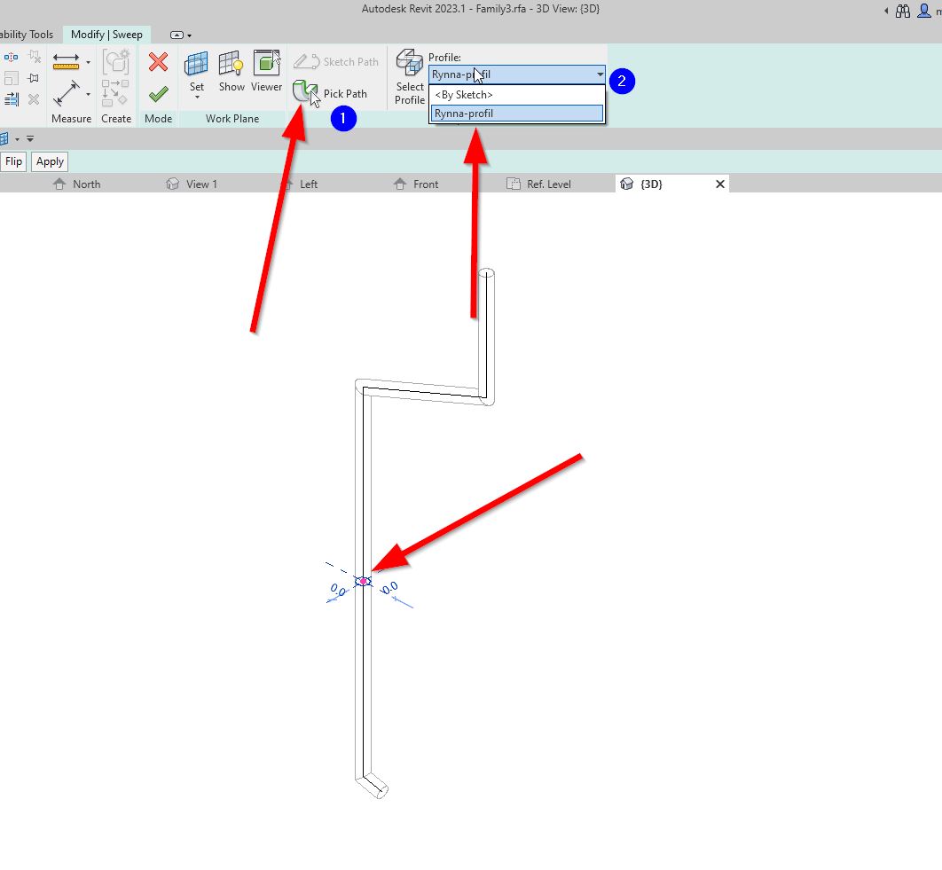 definicja rynny poprzez wyciągnięcie sweep revit