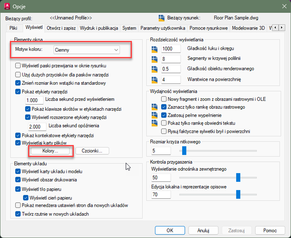 autocad kolor tła ustawienia