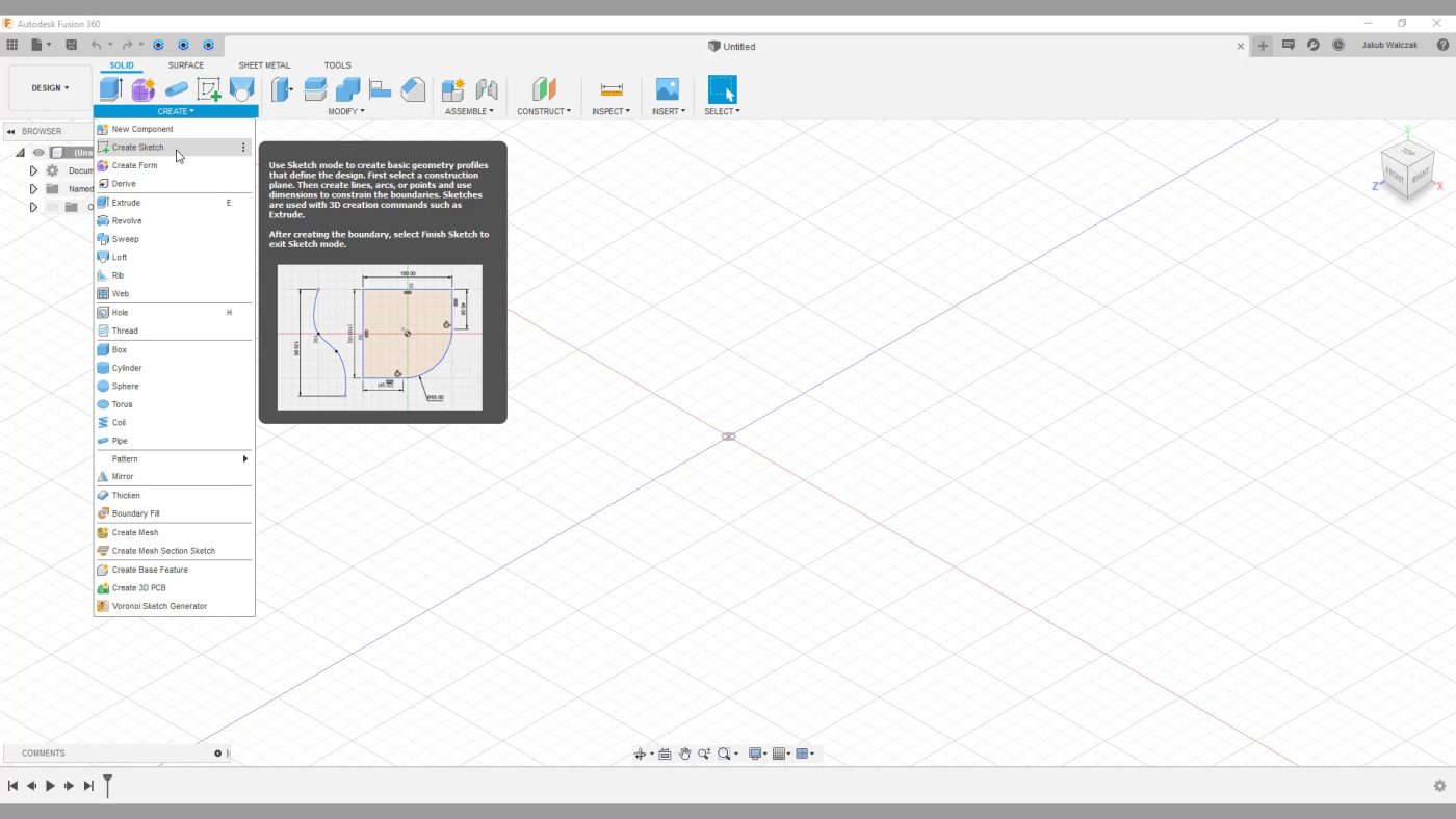 szkic w fusion 360 sketch in fusion 360